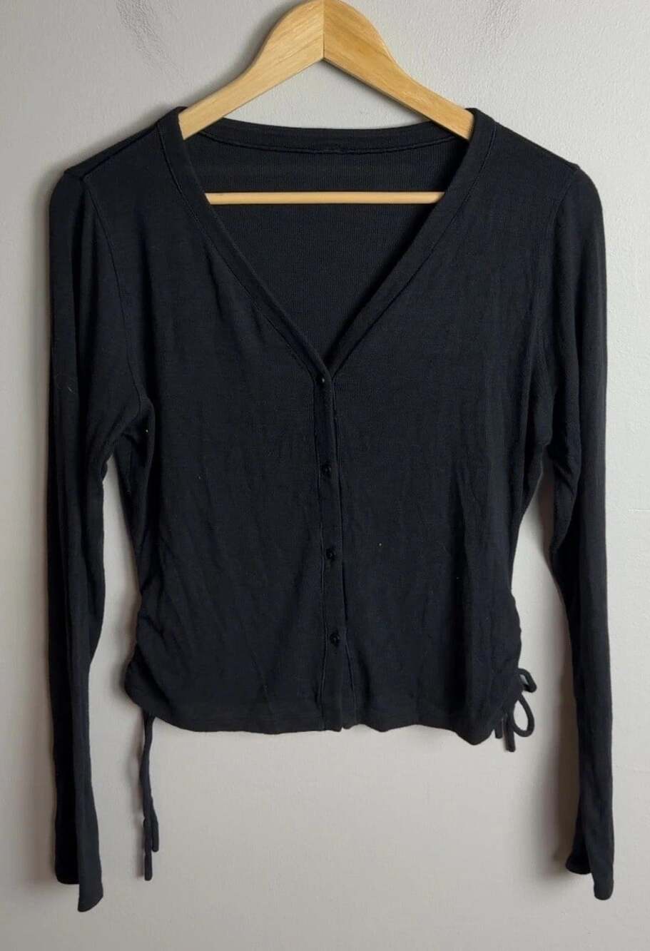 Lululemon Black Button Front Long Sleeve Cardigan Ruched Cinch Top Measurements